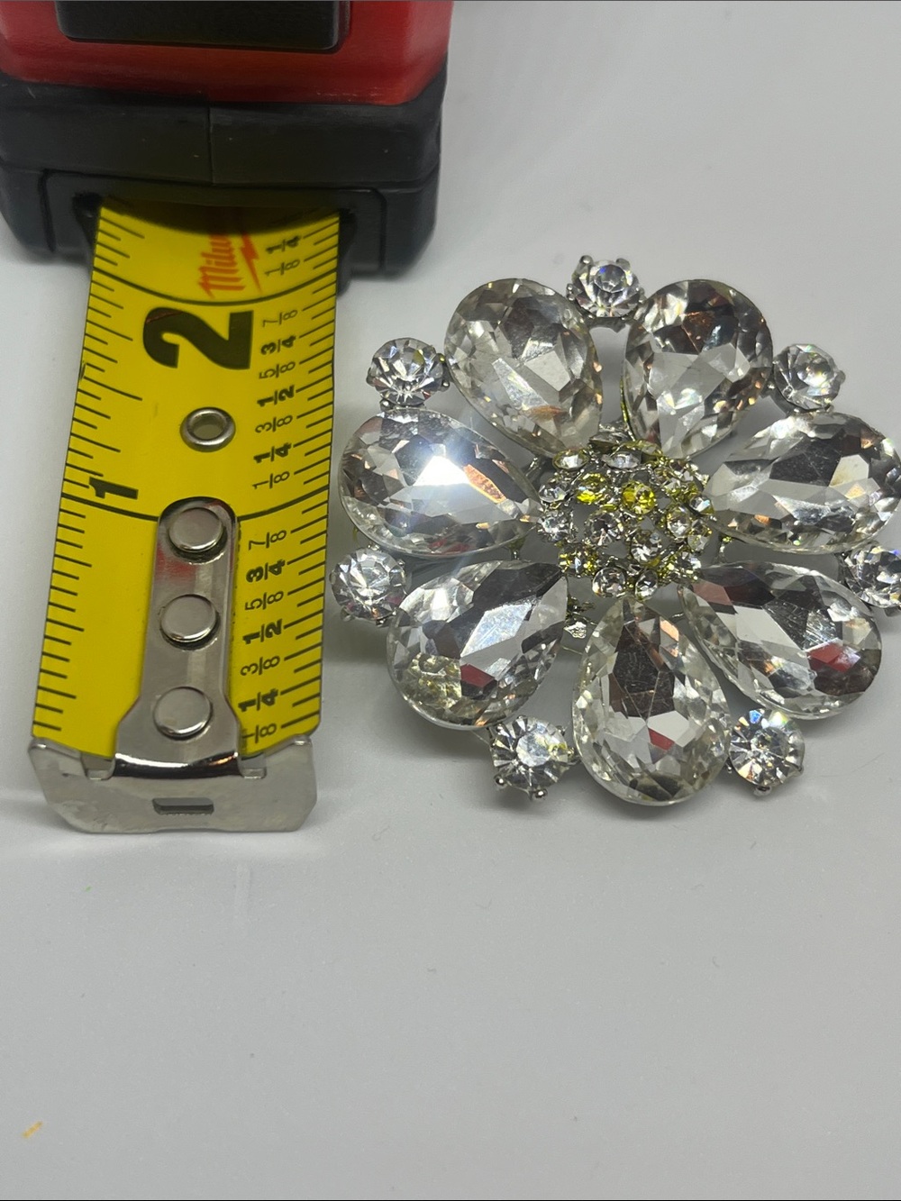 Crystal Floral Statement Brooch - Clear Crystal Flower Pin Hand Crafted - Picture 9 of 9